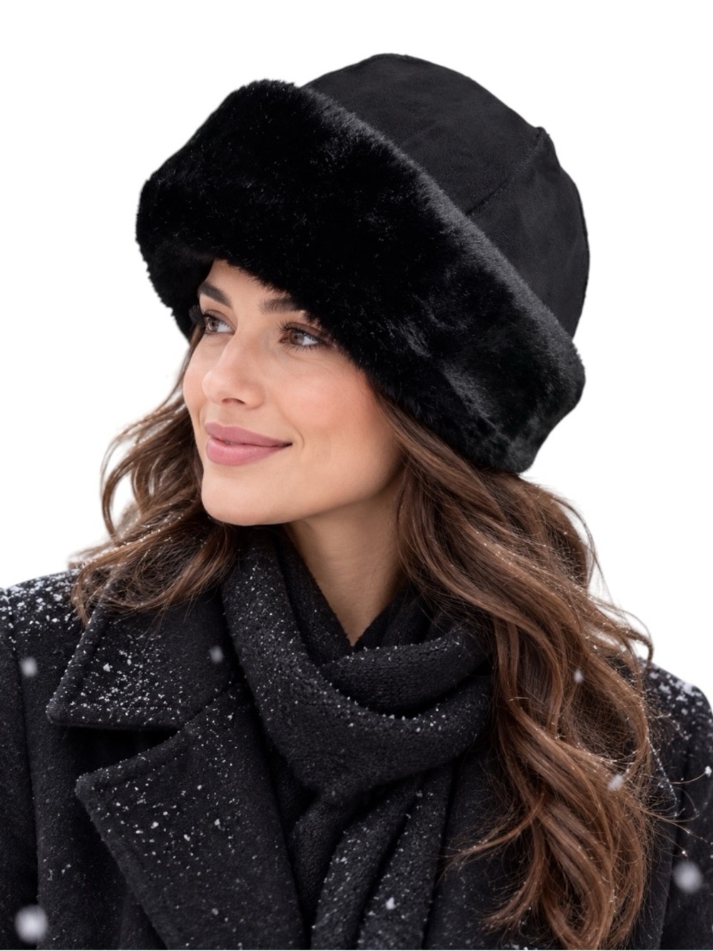 Surell Black Seamed Suede with Faux Fur Cuff Winter Hat OS NWOT